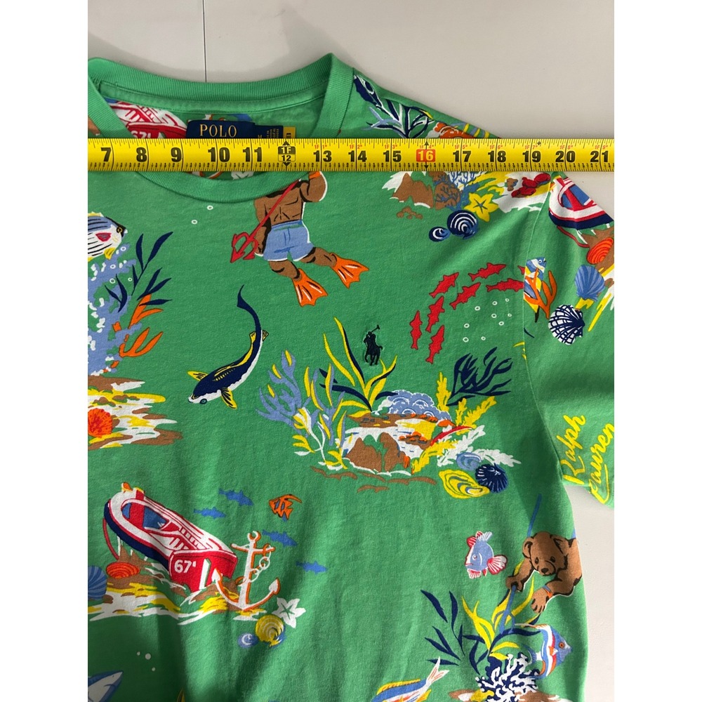 Polo Ralph Lauren Mens Green Scuba Diving Polo Bear All Over Print T-Shirt M - Picture 8 of 10